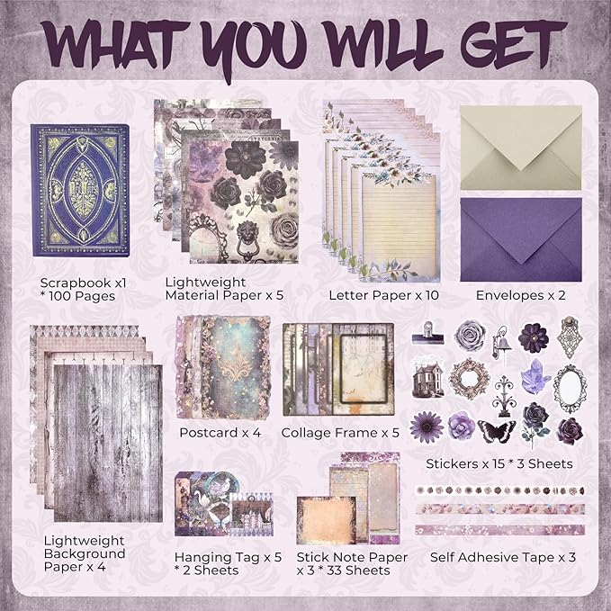 Funto Scrapbooking Kit (185 PCS), Medieval Chapter- Neruda Love, Perfect for Bullet Scrapbooking Materials, Planner DIY Craft Collage