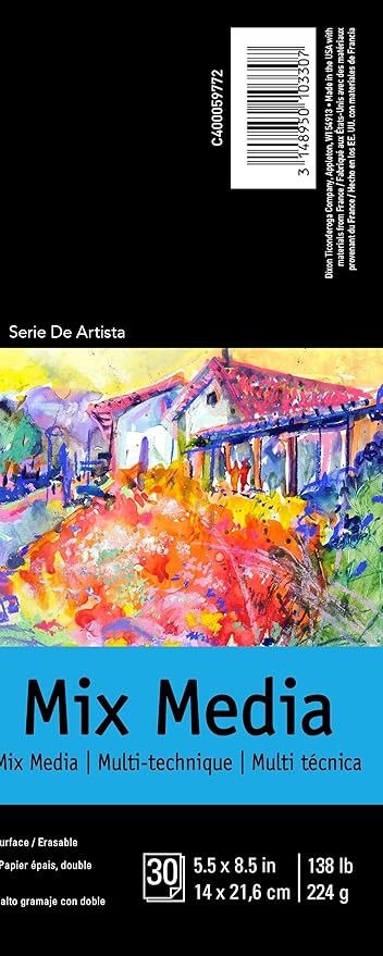 Canson Artist Series Mixed Media Paper, Wirebound Pad, 5.5x8.5 inches, 30 Sheets (138lb/224g) - Artist Paper for Adults and Students - Watercolor, Gouache, Graphite, Ink, Pencil, Marker
