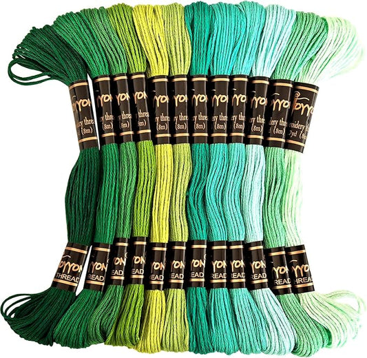 12 Skeins Embroidery Thread, 12 Colors Embroidery Floss Set, Cross-Stitch Threads for Hand Embroidery, String Art（Green Series）
