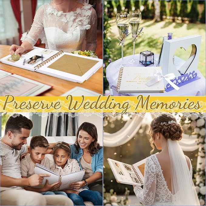 Wedding Guest Book Letters to The Bride Scrapbook Wedding Memory Book Bridal DIY Blank Paper Scrapbook Photo Album Guest Sign with Pearl Stickers(8.5 x 7 Inch,Classic,White)