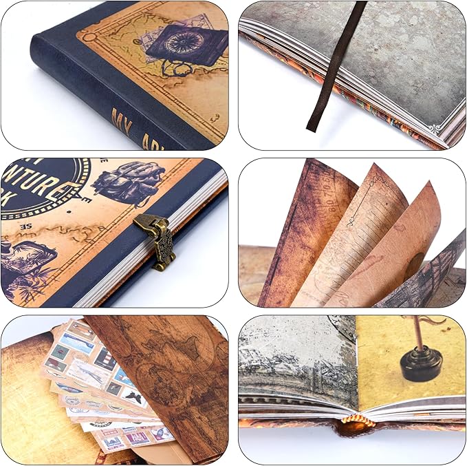 My Adventure Book Scrapbook – Retro-Style Embossed Photo Album with 124 Pages, DIY Memory Travel Journal for Couples, Anniversary, Wedding, and Valentine's Day Gifts(Mystic Blue Adventure Style)