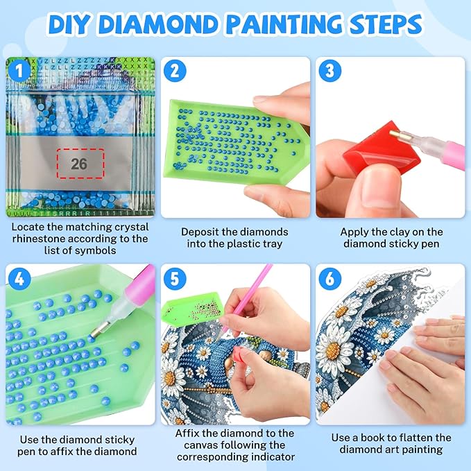Bowetile Gnome Diamond Art Hanging Kits for Adults, 5D Special Shape Diamond Painting Daisy Pendant Kits, Gem Art Suncatchers Painting Window Ornament for Home Garden Wall Decor