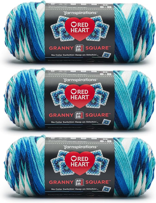 Red Heart All in One Granny Square Soft White - Frigid Yarn - 3 Pack of 250g/8.8oz - 100% Acrylic - #4 Worsted (Medium) - 381m/417Yards - for Knitting, Crochet and Amigurumi