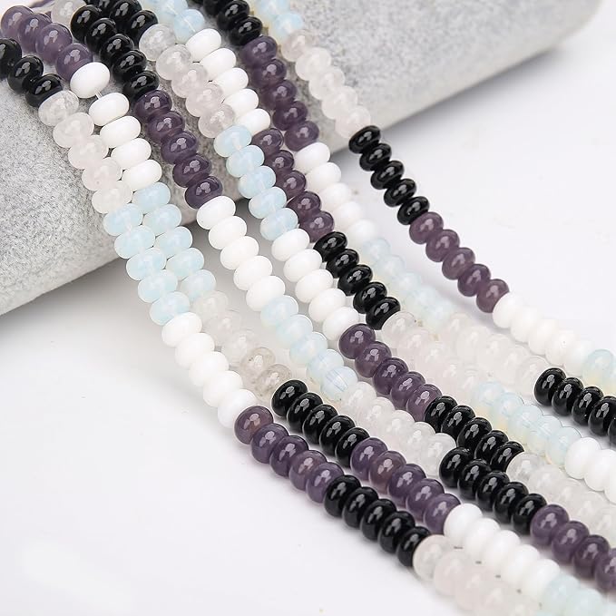 2 Strands (150PCs) Black White Shade Jade Rondelle Beads, 5 * 8mm Gemstone Loose Spacer Abacus Disk Beads for DIY Bracelet Necklace Earrings Jewelry Making, Craft Supplies Beading Kit