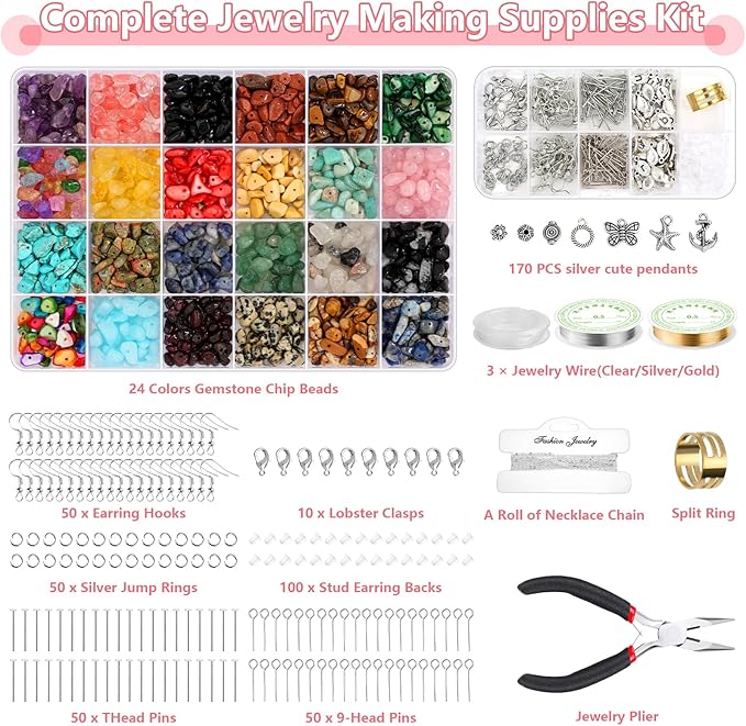 selizo 1669 pcs jewelry making supplies kit for adults women, earring necklace making kit with crystal beads, beading wire, pliers and earring making for supplies for diy jewelry making crafts