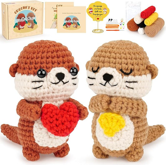 Crochet Kit for Beginners, Emotional Positive Support Crochet Gift, Otter Couple Crochet Animal Kit, Easy Crochet Kits for Adults, DIY Craft Gift Birthday, Valentine's Day, Teacher Appreciation