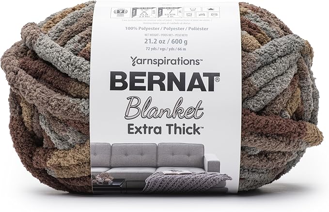 Bernat Blanket Extra Thick Leather Yarn - 1 Pack of 21.12oz/598.74g - 100% Polyester - #7 Jumbo - 72 Yards - Chunky Yarn for Hand Knitting, Crocheting, Crafts & Amigurumi