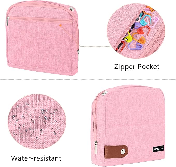 MYBAGZING Empty Crochet Hook Case, Stand-Up Waterproof Crochet Organizer with Multiple Pockets, Portable Storage Holder for Knitting & Crochet Accessories (Case Only)
