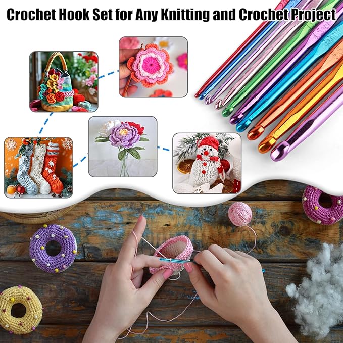 Crochet Needles Set, 54 Pack Crochet Hooks Set Crochet Kits for Beginners, Ergonomic Crochet Beginner Kit with Storage Case, Knitting Needles, Hand Craft Knitting Accessories for Crocheters