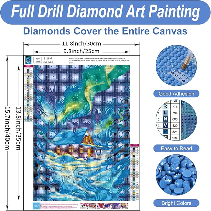 Camocin Diamond Art Kits for Adults Aurora, 5D Starry Landscape Diamond Painting Kits for Adults Beginners, DIY Cabin Full Round Dots Drill Gem Art Kit for Gift Home Wall Decor 12 x 16 Inch