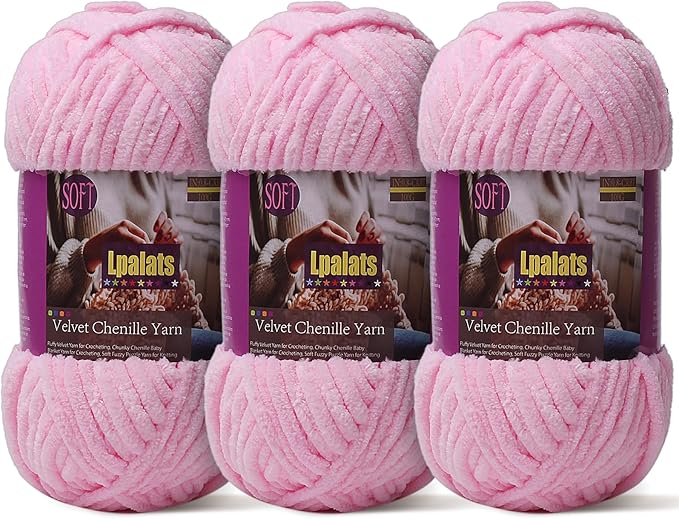 Baby Blanket Yarn for Crocheting Soft - 3 Pack of 100g/3.5oz Chunky Chenille Yarn for Knitting Blankets Amigurumi - Super Bulky Yarns - 261 Yards Thick Plush Yarns (3, Dark Pink)