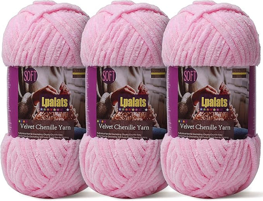 Baby Blanket Yarn for Crocheting Soft - 3 Pack of 100g/3.5oz Chunky Chenille Yarn for Knitting Blankets Amigurumi - Super Bulky Yarns - 261 Yards Thick Plush Yarns (3, Dark Pink)