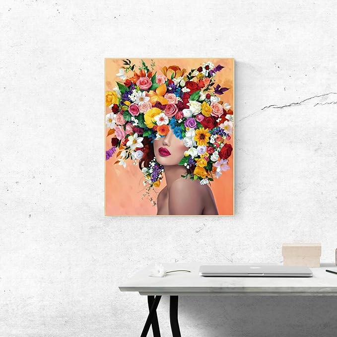 ldazao Paint by Numbers Kit for Adults Flower Color Adult Paint by Number Kits Paint and Sip Kit Canvas Oil Painting Kit Girl Crafts for Women Gift Flameless 16x20 Inch Flameless