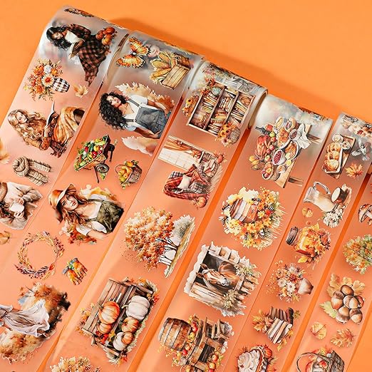 Fall PET Washi Tape Set for Journaling, Scrapbooking & Crafting. Cut & Use as Thanksgiving Harvest Decorative Stickers in Your Junk Journals, Crafts, or Planners