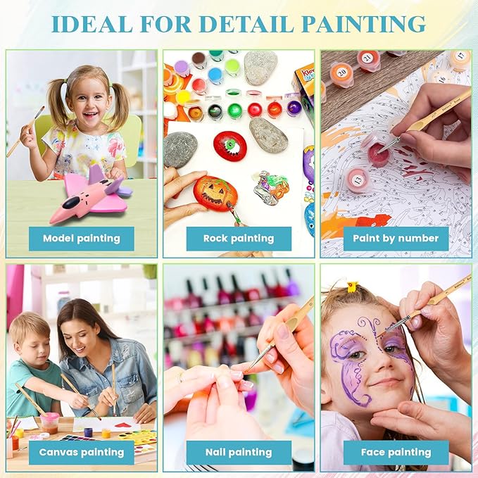 12pcs Miniature Paint Brushes Drybrush Set, Detail Paint Brushes for Acrylics, Watercolor, Figurines Model, Face Painting, Piant by Number Kit for Adults - Triangular Handles (Wooden)