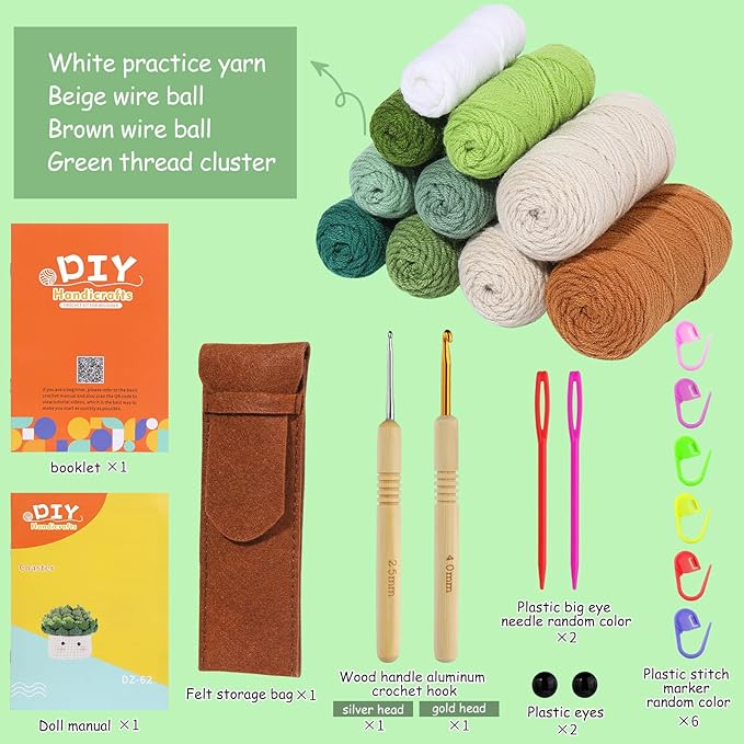 Hssugi Crochet Kit for Beginners - 6PCS Crochet Coasters in a Plant Pot Crochet Start Kit, Complete Beginner Crochet Kit with Hooks, Yarn, Clear Video Tutorials for Adult Beginners
