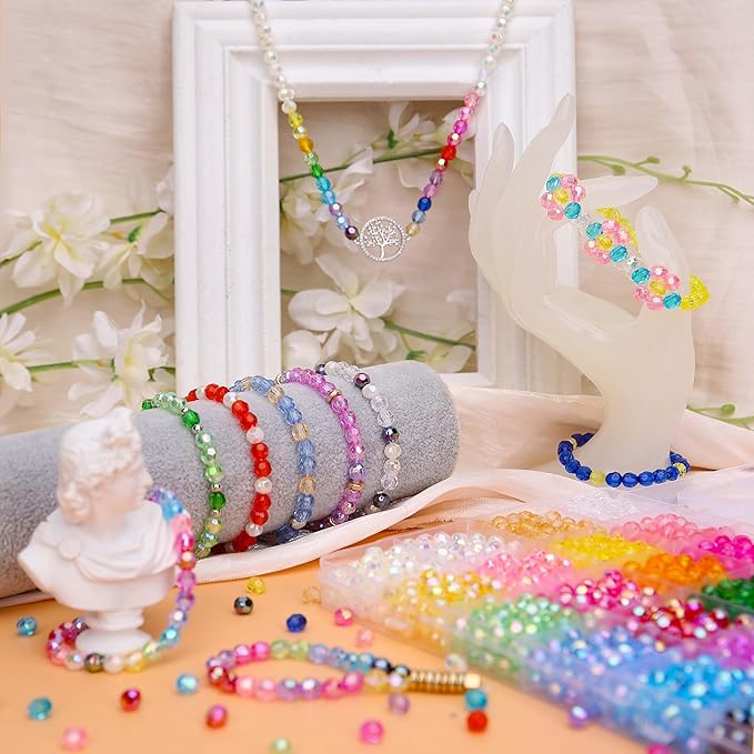 BONNY BOXX 1800PCs 6mm Acrylic Faceted Round Beads, AB & Regular Colors Crystal Bead for Jewelry Making DIY Friendship Bracelets Necklaces Earrings, Rainbow Color Spacer Beads for Crafting Projects