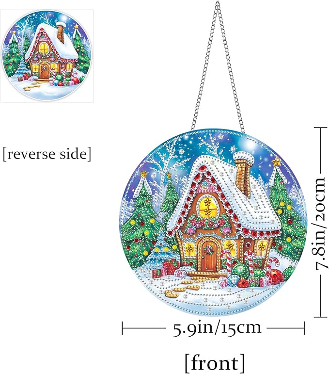 Pavemlo Hanging Diamond Art Kits for Adults Christmas Snow – 8x8 Inch Double-Sided Acrylic Board DIY Crystal Diamond Suncatcher Pendant, Sparkling Home Wall or Window Decoration Handmade Gift