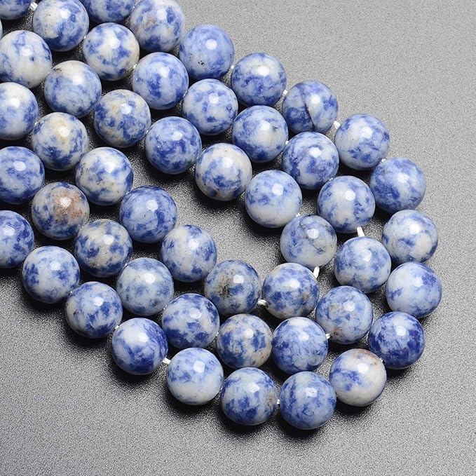 LPBeads 80Pcs Polished 10mm Round Natural Blue Spot Jasper Gemstone Loose Beads with Stretch Cord for Jewelry Making Bracelets