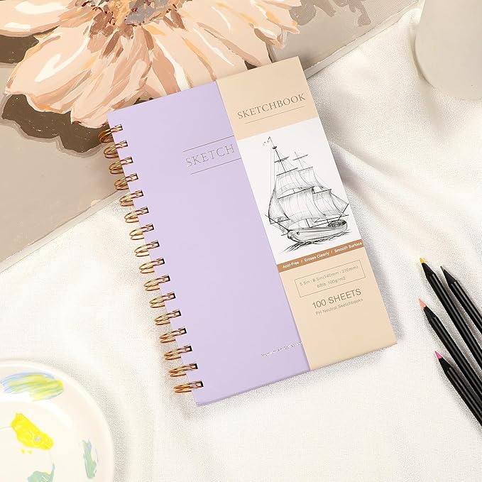 2 Pack Sketch Book Small Sketchbook for Drawing 100 Sheets Hardcover Spiral Sketch Pad for Kids 5.5" x 8.5" Art Sketchbook Drawing Blank Paper Book for Beginner Artist with Pencil