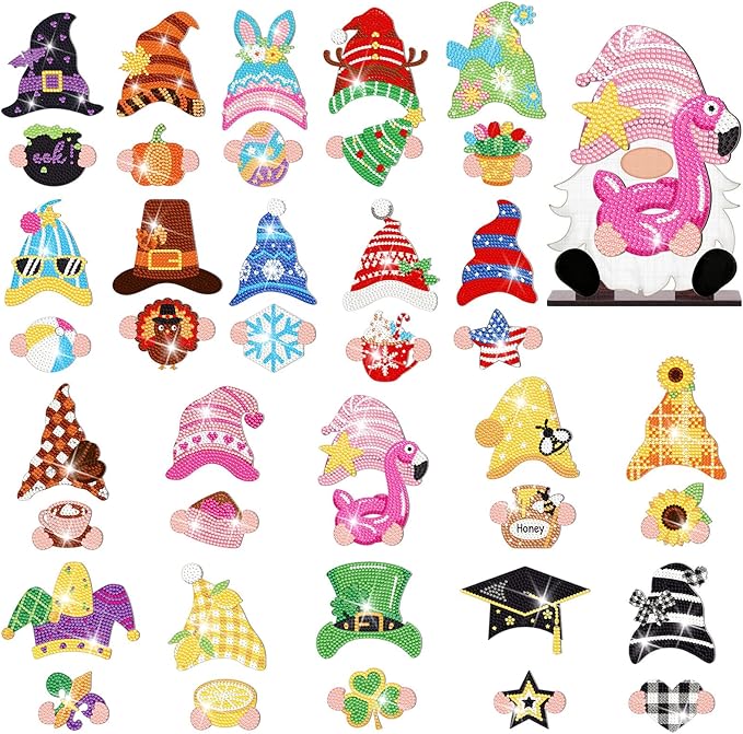 DoubleFill 42 Pcs Easter Diamond Kits St Patricks Day Interchangeable Wooden Table Decorations DIY Holiday Easter Party Seasonal Tiered Tray Art Decor Diamond Painting Magnets(Gnome)