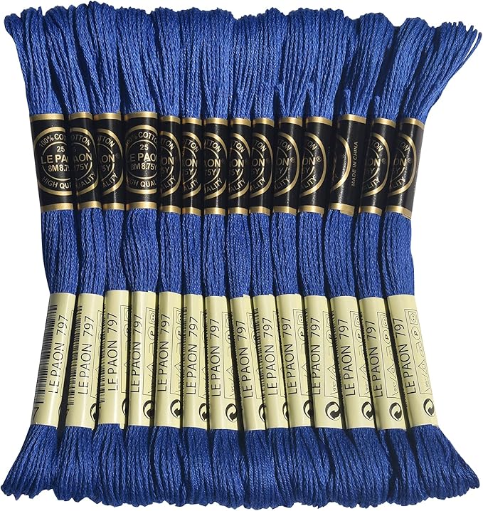 LE PAON Embroidery Floss, 14-Pack Six Strands 100% Long Staple Cotton Embroidery Thread, 8.7-Yard，Color Number：797,Royal Blue