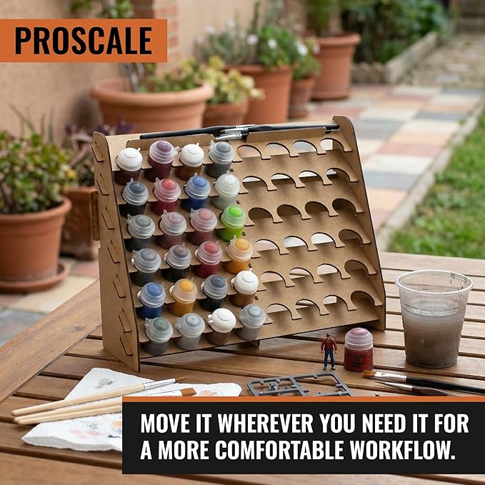 Wall Paint Rack Organizer for Miniatures & Modeling, Vertical Paint Stand with 33mm Pot Holes + Top Brush/Tool Holder, Compatible with Citadel (33mm)