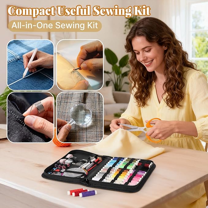 Coquimbo Sewing Kit Travel for Adults, 160 Pieces Sewing Supplies with Scissors, Thread, Needles, Christmas Mothers Day Gifts for Mom Grandma Women
