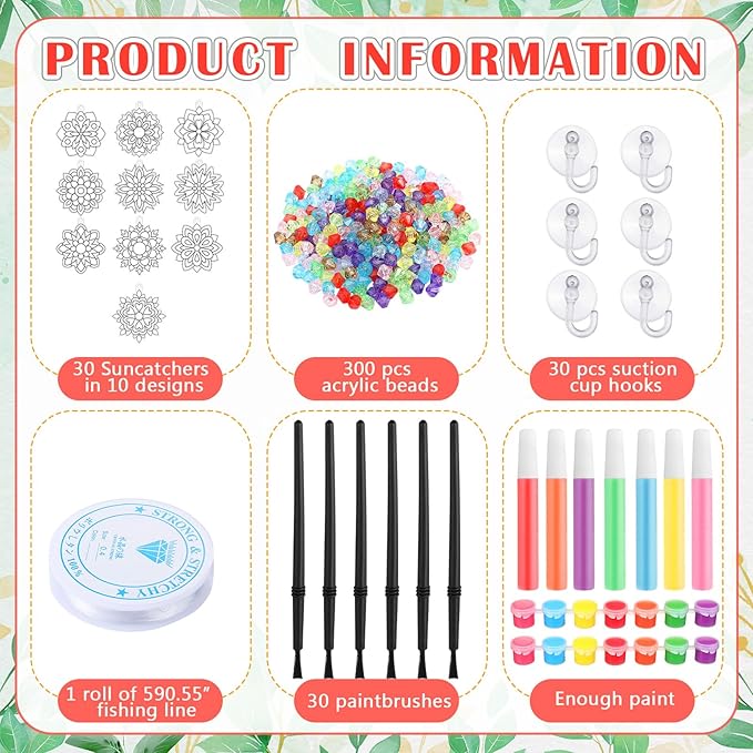 Sonwyoung 30 Sets Spring Mandala Suncatchers Craft Kits Easter Holi DIY Glow in The Dark Stained Glass Kit Paint Your Own Window Ornaments Art for Holiday Parties Home Decor and Creative Activities