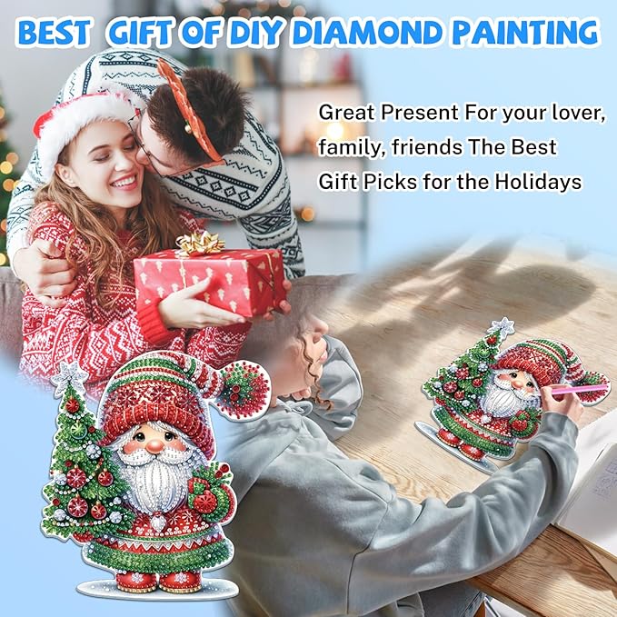 Bowetile Christmas Hanging Diamond Art Painting Kits for Adults, 5D Special Shape Diamond Art Kits Gnome, Crystal Gem Painting Arts and Crafts for Christmas Gifts for Home Garden Decor