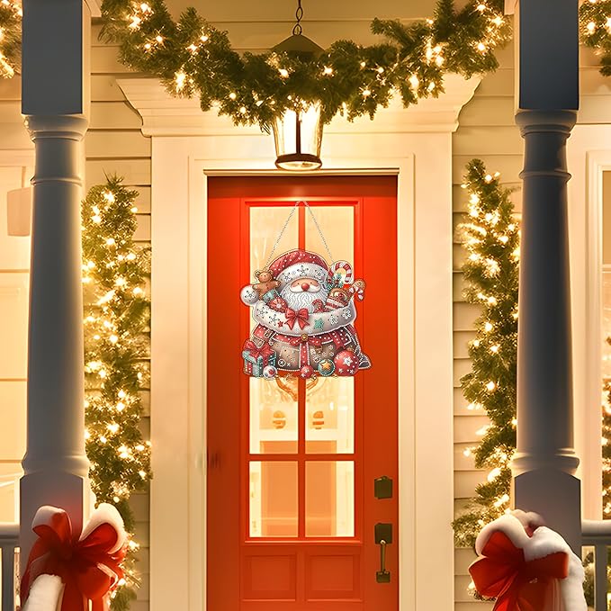 DIY Acrylic Diamond Art Painting Wreath Kits Special Shaped Rhinestone 5D Diamond Art Window Pendants Home Garden Wall Hanging Kits Hanging Ornament (Father Christmas)