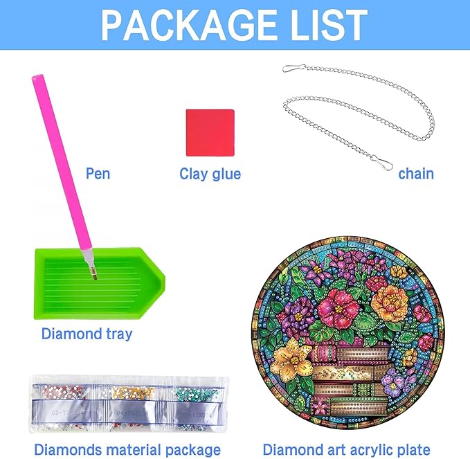 VAIIEYO Book Diamond Art Hanging Ornament, Flower Diamond Painting Suncatchers Window Hanging Kit with Chain, 7.5x7.5 inch Crystal Pendant Art Craft for Gift Home Wall Front Door Decoration