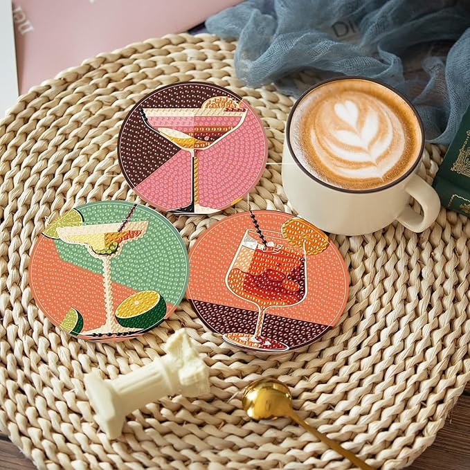 igoodom Diamond Art Coasters Kit, 6 PCS Cocktail Diamond Painting Coasters Kit for Adults with Holder, DIY Mosaic Crafts for Adults 3.9inch
