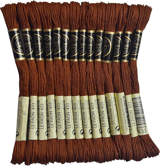 14-Pack Embroidery Floss, Six Strands Embroidery Thread ，8.7-Yard/skeins，100% Long Staple Cotton Color Number：433，Medium Brown