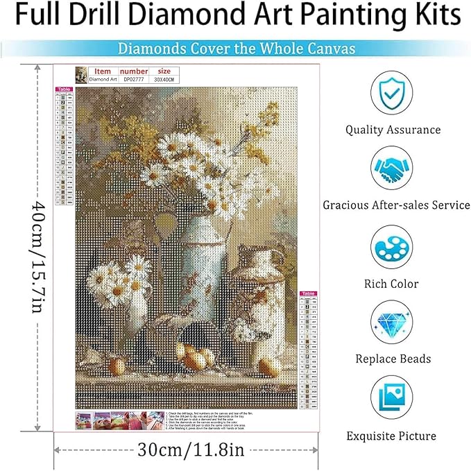 ARPADAMO Diamond Art Kits for Adults,5D Daisy Flower Diamond Painting DIY Flower Diamond Art Diamond Painting Kits for Adult,Round Full Drill Diamonds, Diamond Art Kits for Home Decor-12x16inch