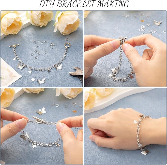 80 Pcs Silver Bracelets Bulk Kit Chain Bracelets with Ot Toggle Clasps Bulk for Women Alloy Round Link Bracelet Connectors Minimalist Jewelry Making Chain DIY Crafts Supplies(Silver)
