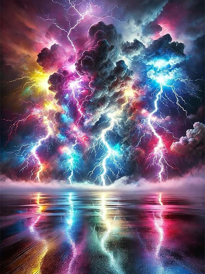 CZYWJMEI 5D Colorful Lightning Diamond Painting Kits for Adults Beginners,DIY Landscape Scenery Diamond Art,Full Round Drill Diamond Dot Gem Art Kits,Home Wall Decor 12x16 Inch