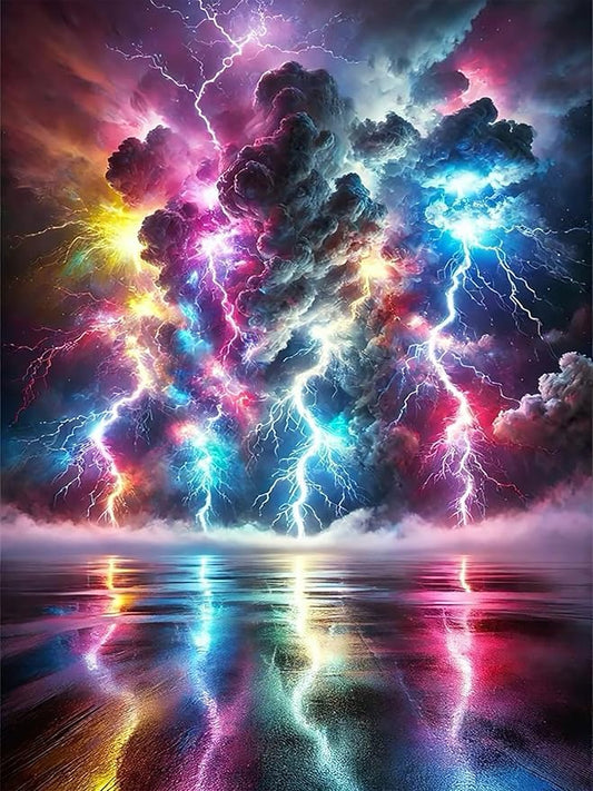 CZYWJMEI 5D Colorful Lightning Diamond Painting Kits for Adults Beginners,DIY Landscape Scenery Diamond Art,Full Round Drill Diamond Dot Gem Art Kits,Home Wall Decor 12x16 Inch