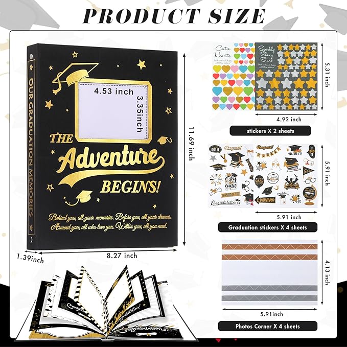 Pasimy Graduation Scrapbook Kit A4 Photo Album 60 Pages Removable DIY Memory Scrap Book Grad Picture Album with Stickers Holds 4x6 5x7 8x10 Pictures for Grad Class of 2026 Graduation Gifts(Fashion)