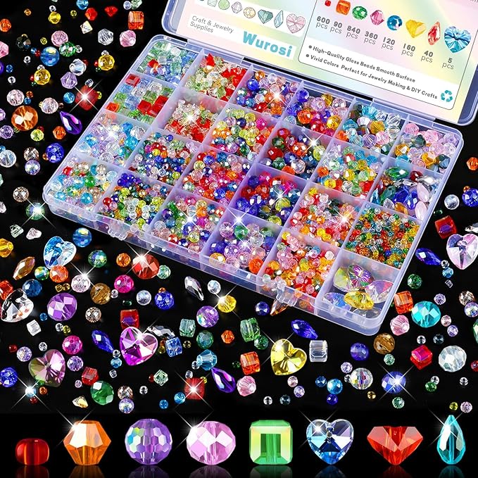 2215 Pcs Glass Beads for Jewelry Making –High Shine, Faceted Cut Crystal Rainbow Beads, DIY Bracelet Necklace Earring Craft Kit and Lamp Decor with Organizer Box for Valentine's Day, Colorful