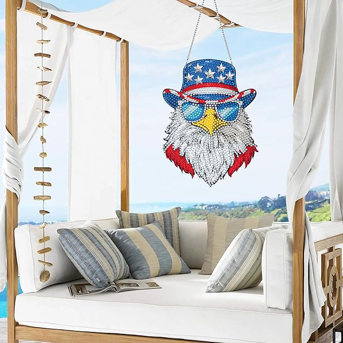 VAIIEYO Eagle Diamond Painting Hanging Ornament, Diamond Painting Suncatchers Double Side Window Hanging Kit with Chain, 7.5x7.5 inch Crystal Pendant Art Craft for Gift Home Wall Front Door Decoration