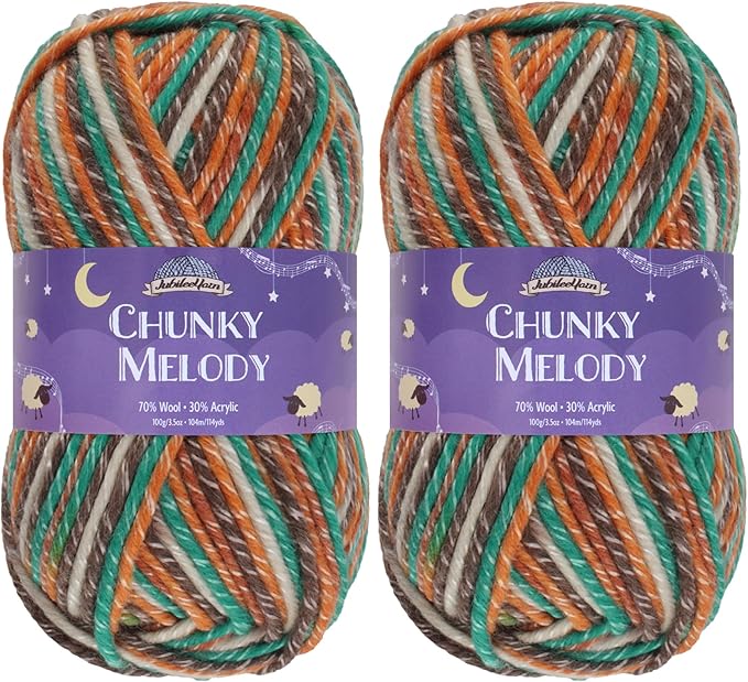JubileeYarn Chunky Melody Yarn - 100g/Skein Bulky Wool Blend - Rustic Teal - 2 Skeins