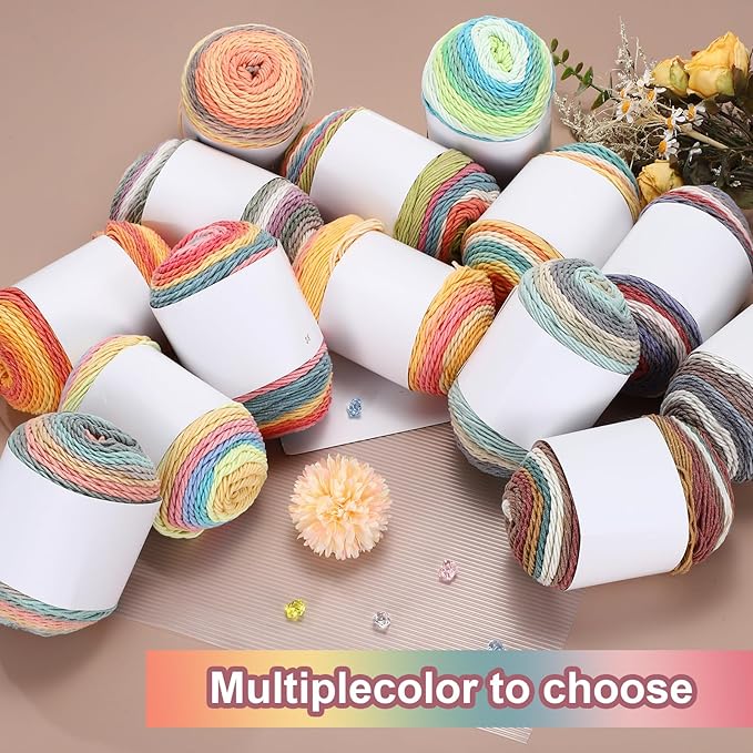 MECCANIXITY Cotton Acrylic Yarn for Crocheting, 422 Yard 5 Ply Soft Gradient Yarn Acrylic 45% Cotton 55% Used for DIY Knitting Blankets Scarves(2 Packx100g,Pink,Red,Yellow)