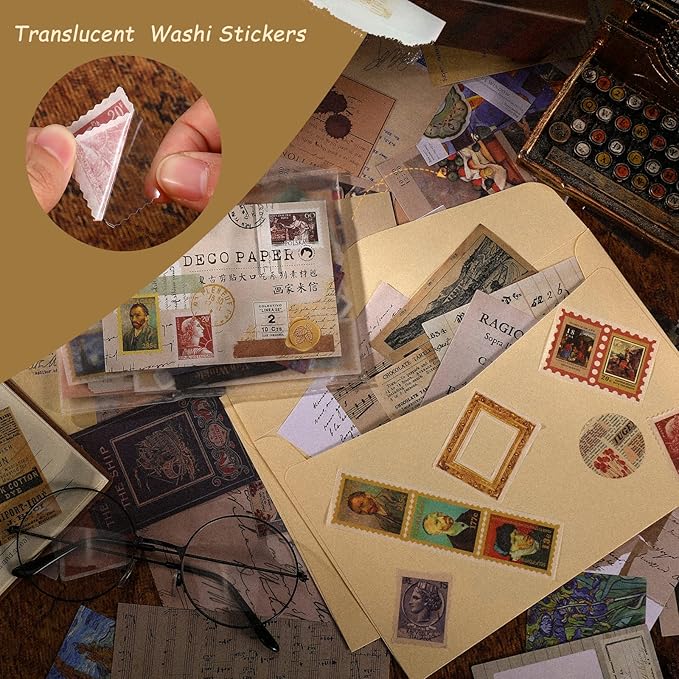 Scrapbook Supplies Pack (400 Pieces) for Art Journaling Bullet Junk Journal Supplies Planners DIY Vintage Stickers Craft Kits Notebook Collage Album Aesthetic Picture Frames (Nature&Art)