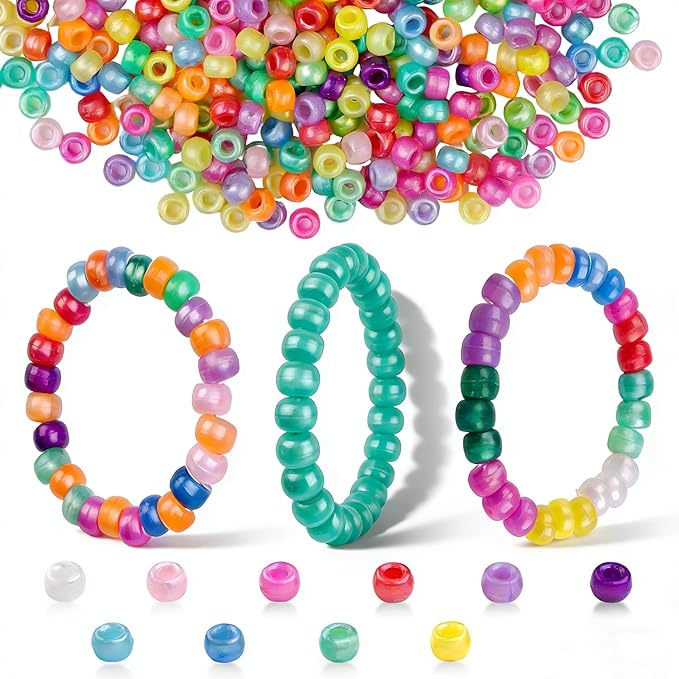 1000pcs Pony Beads, 15 Color Kandi Beads for Bracelets Making Kit, Hair Braids Crafts Jewelry Making Crafts Friendship Necklace Earrings DIY (Pearlescent Mixed Color)