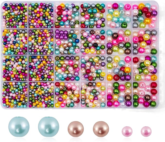1400pcs Pearl Beads for Jewelry Making, 3 Size Multicolor Loose Beads Pearls for Bracelets Making Kit Small Pearl Filler Beads with Hole for DIY Craft Necklace Earrings