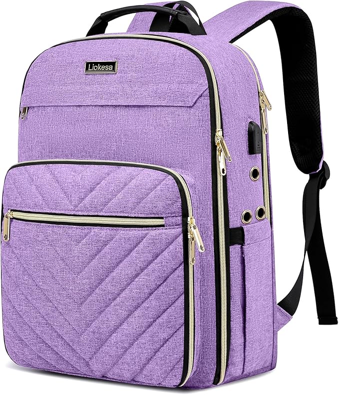Liokesa Knitting Bag Backpack, Crochet Bag Tote, Large Yarn Storage Tote Bag with USB Charging Port, Yarn Holder Case for Carrying Projects, Knitting Needles, Yarn Supplies, Purple