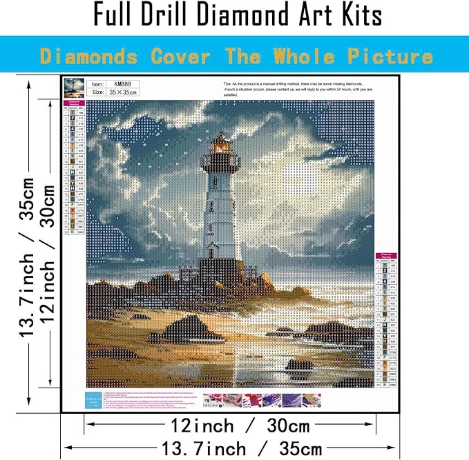CHWGLFGG 5D Diamond Art Kits for Adults Beginners, Lighthouse Diamond Painting Kits, DIY Full Round Drill Paint by Diamonds Dot Gem Art for Adults, Home Wall Decor 13.7X 13.7 Inch