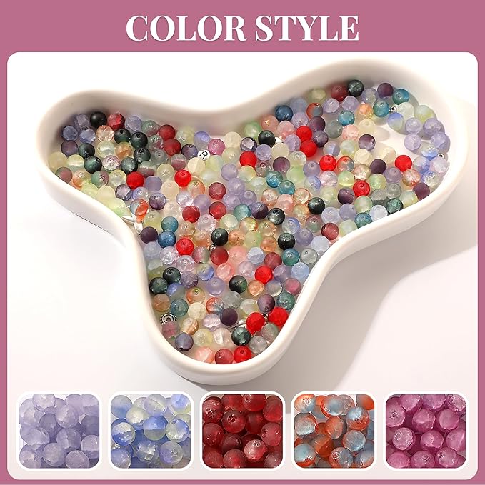 690pcs Frosted Lunar Glass Beads for Bracelets Making, 24 Colors Crystal Beads with Accessories Jewelry Making Kit, 8mm Round Coloured Glaze Beads for DIY Bracelet Crafts, Gifts for Beginners Men