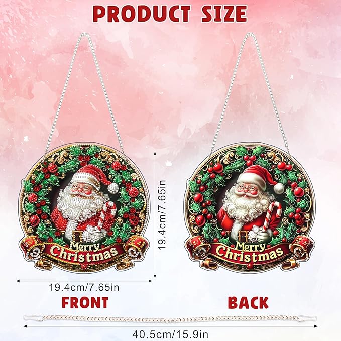 DOMROM Santa Diamond Art Hanging Kits for Adult Beginners, Christmas Special Shaped Crystal Diamond Painting Santa Pendant, DIY Diamond Art Suncatchers for Home Garden Wall Decor Gift